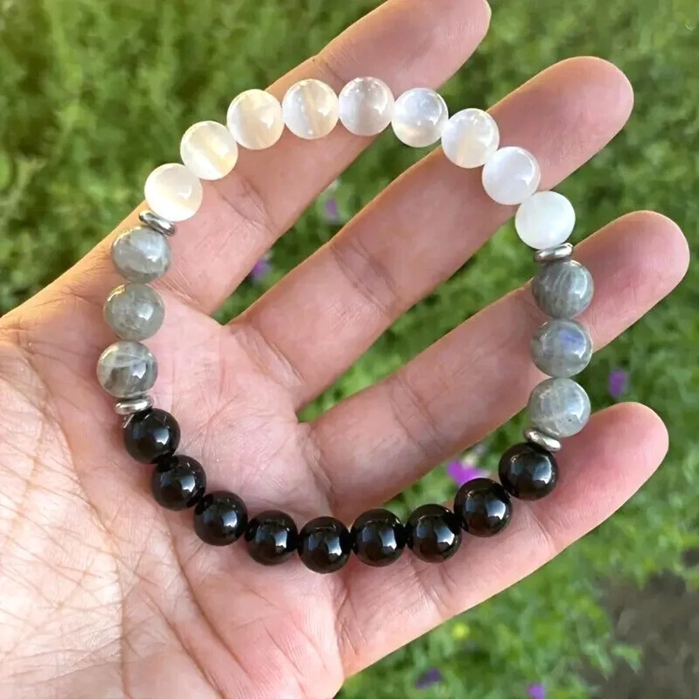 Unisex -Natural Stone Bracelet Black Tourmaline Labradorite Jewelry - Protection